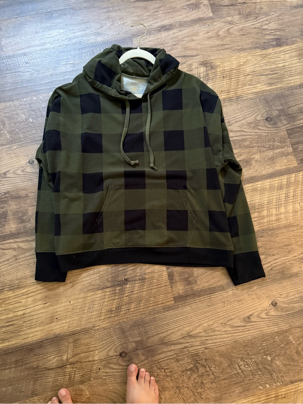 Belle by Kim Gravel Olive Green Plaid Hooded Shirt -L - Picture 5 of 6
